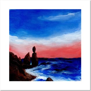 Rocky beaches and beautiful skies painting Posters and Art